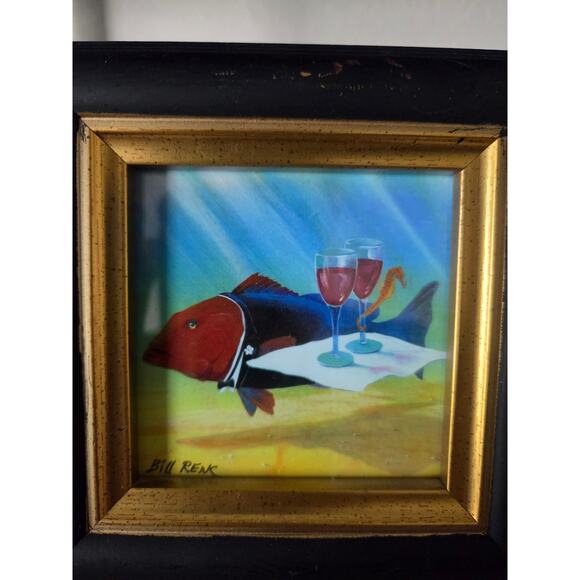 Bill Renc Signed Art Print 5.75" Painted Fish Gallery Dunedin FL Framed Vintage - Picture 2 of 9